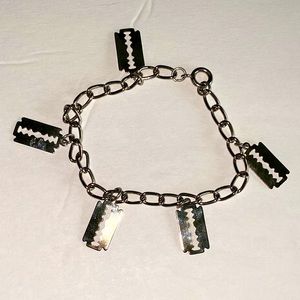 New razor blade bracelet charm silver emo goth